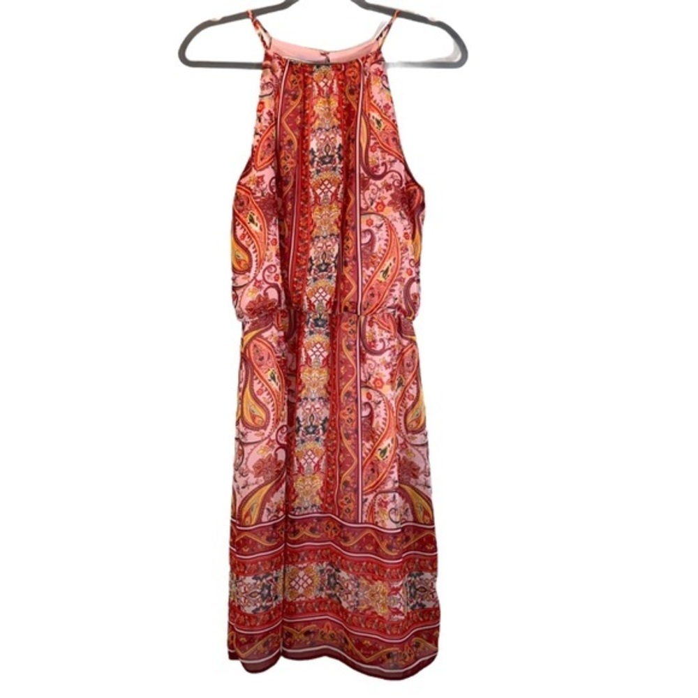 Maggie London sz 6 orange paisley sleeveless dress